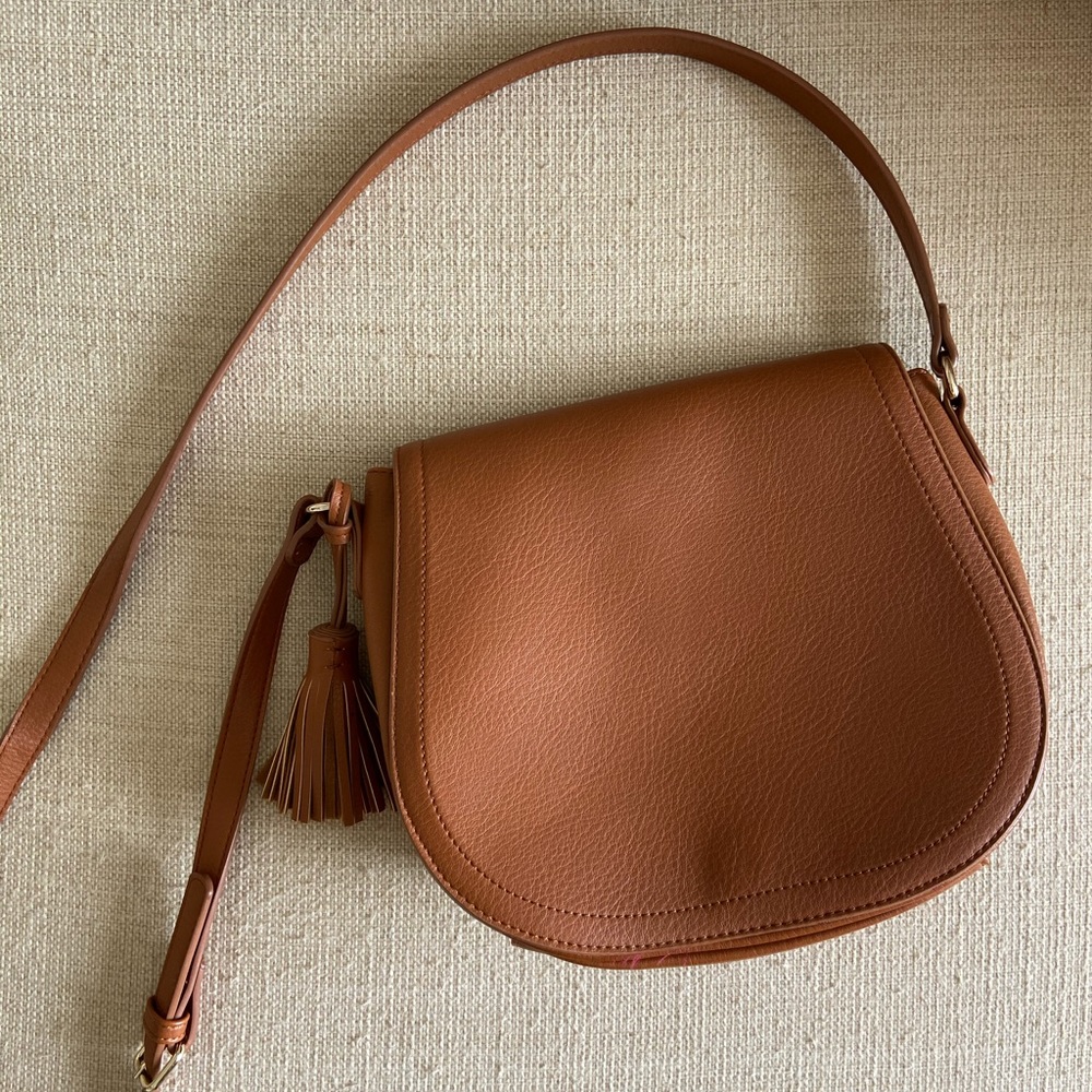 Tan Crossbody Satchel with Tassel